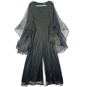Love The Queen Organza Jumpsuit Size 1X Exaggerated Flare Sleeve Black Gold